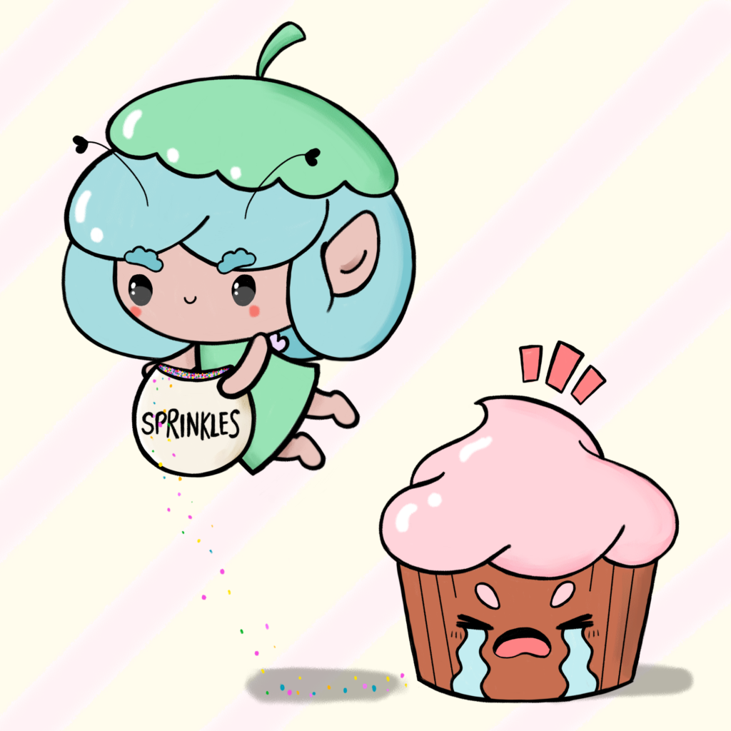 illustration of a fairy and a cupcake